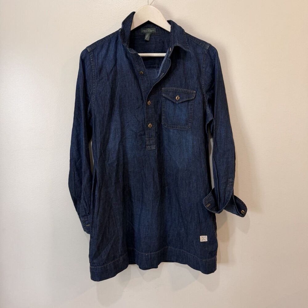 Lauren Ralph Lauren Jeans Co. Dark Wash Denim Long Sleeve Tunic Dress Size Medi